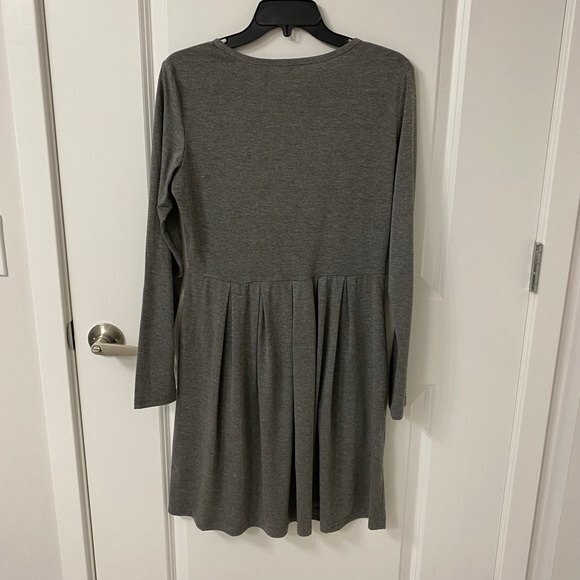 Women's Long Sleeve Pleated Shirt Dress. Dark Gray. Medium. Dark Academia. - Picture 2 of 13